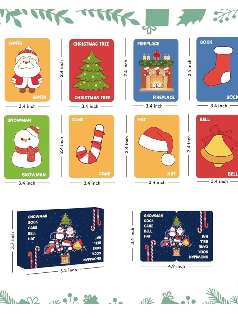 Christmas Holiday Flash Cards - Colorful Santa & Tree Set - Picture 3 of 5